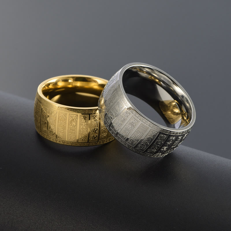 Wear FengShui Chinese Characters Engraved Pattern Titanium Steel Balance Ring