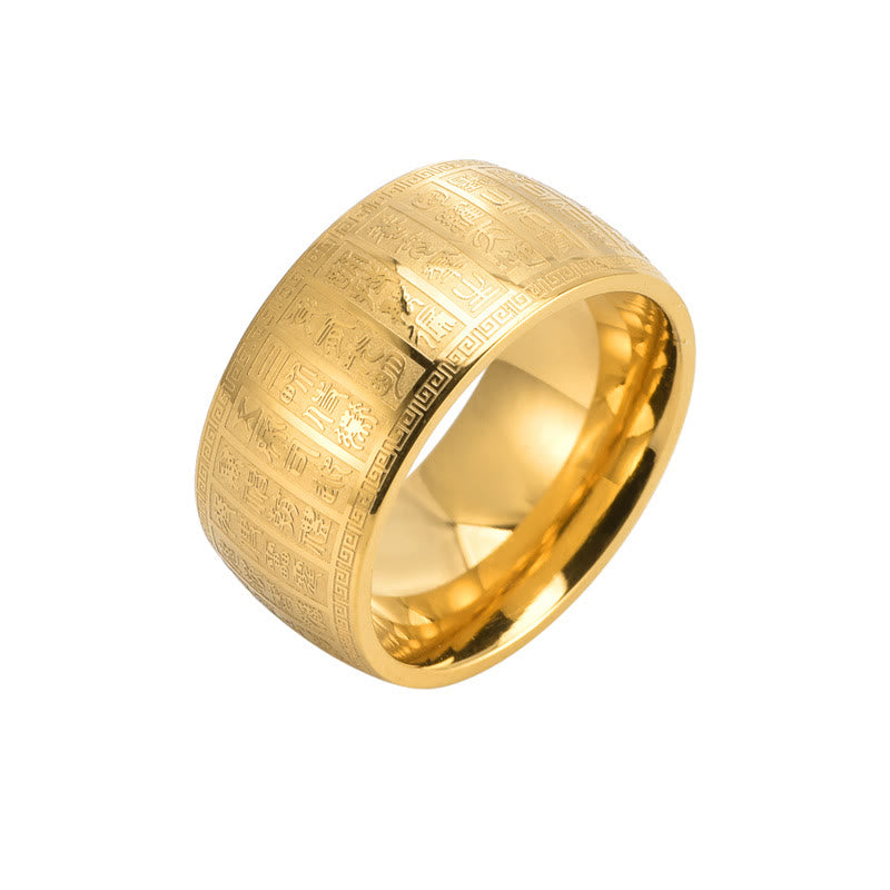 Wear FengShui Chinese Characters Engraved Pattern Titanium Steel Balance Ring