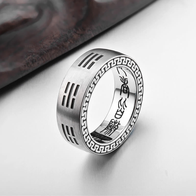 Wear FengShui Bagua Yin Yang Taoist Nine-Character Mantra Titanium Steel Harmony Ring