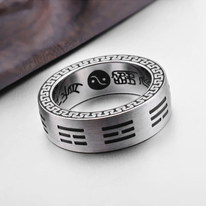 Wear FengShui Bagua Yin Yang Taoist Nine-Character Mantra Titanium Steel Harmony Ring