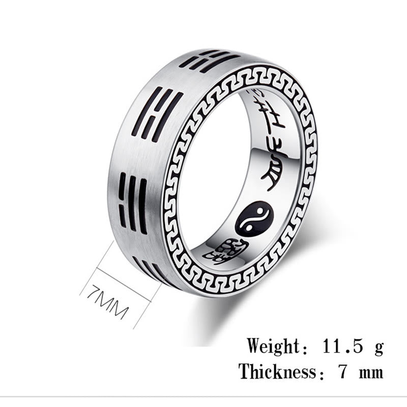 Wear FengShui Bagua Yin Yang Taoist Nine-Character Mantra Titanium Steel Harmony Ring