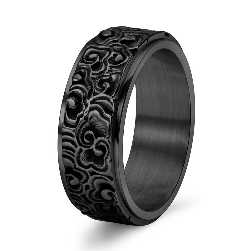 Wear FengShui Auspicious Clouds Pattern Carved Titanium Steel Balance Rotatable Ring