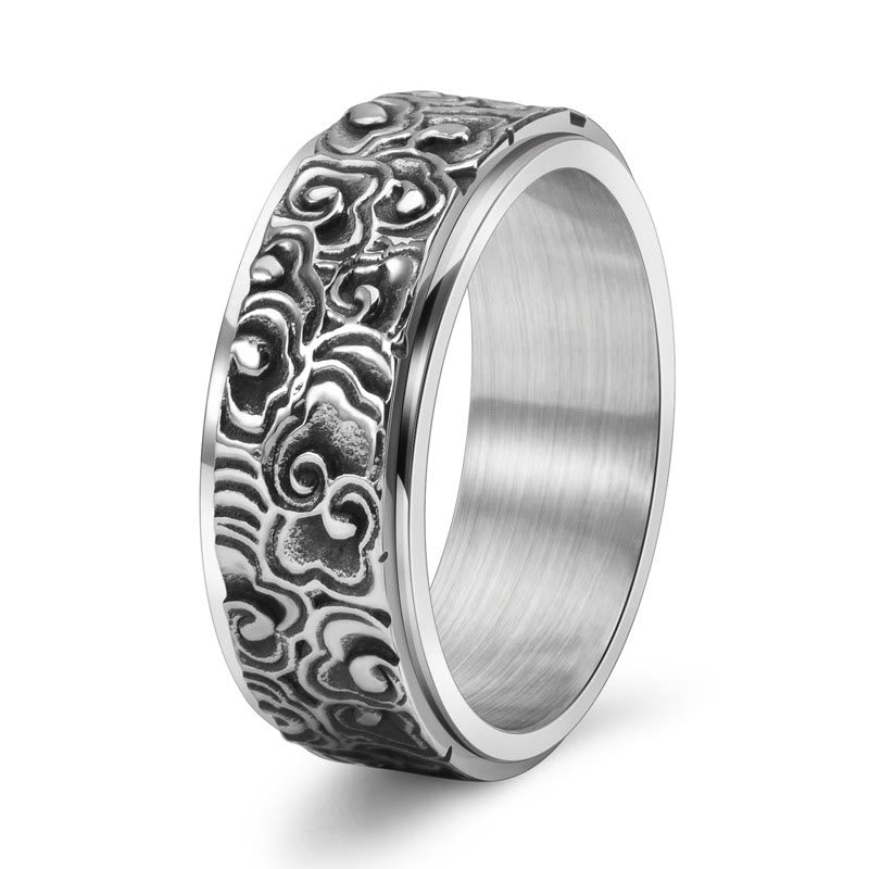 Wear FengShui Auspicious Clouds Pattern Carved Titanium Steel Balance Rotatable Ring