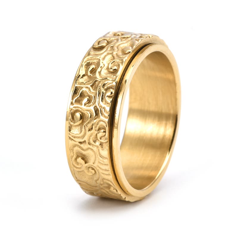 Wear FengShui Auspicious Clouds Pattern Carved Titanium Steel Balance Rotatable Ring