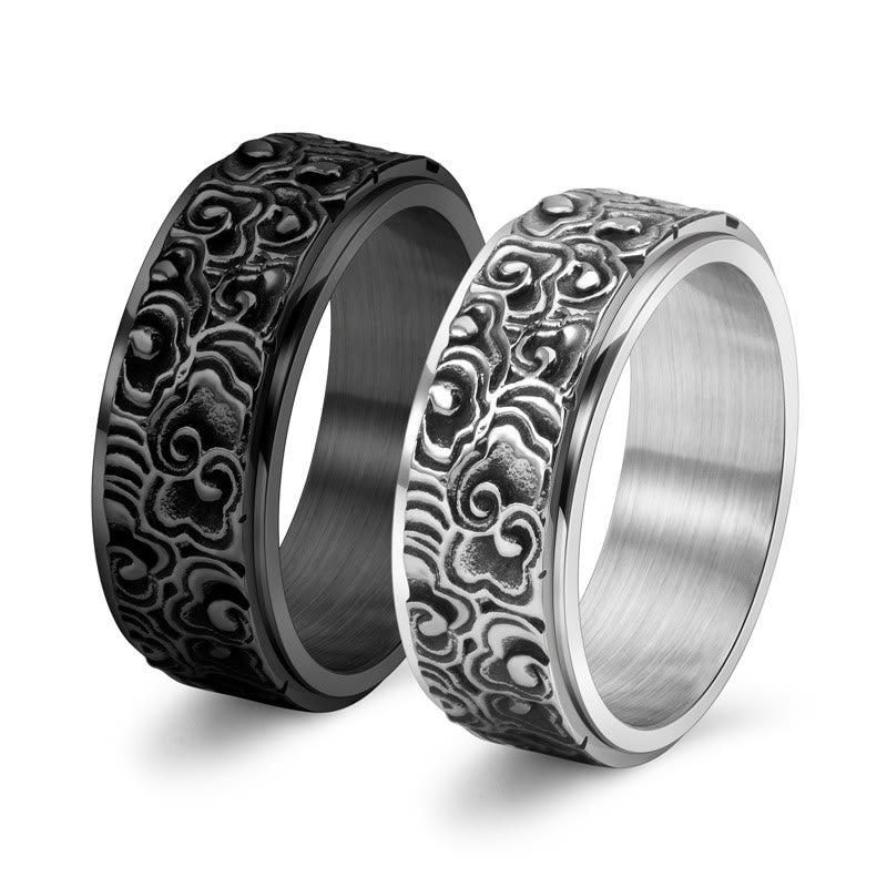 Wear FengShui Auspicious Clouds Pattern Carved Titanium Steel Balance Rotatable Ring