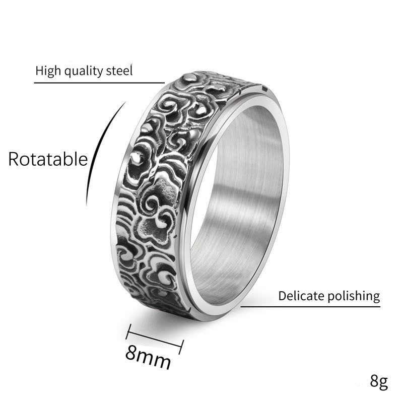 Wear FengShui Auspicious Clouds Pattern Carved Titanium Steel Balance Rotatable Ring