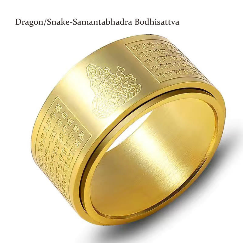 Wear FengShui Chinese Zodiac Natal Buddha Heart Sutra Carved Titanium Steel Calm Rotatable Ring