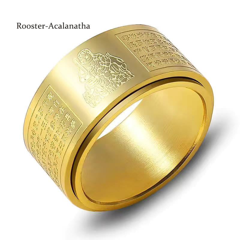 Wear FengShui Chinese Zodiac Natal Buddha Heart Sutra Carved Titanium Steel Calm Rotatable Ring