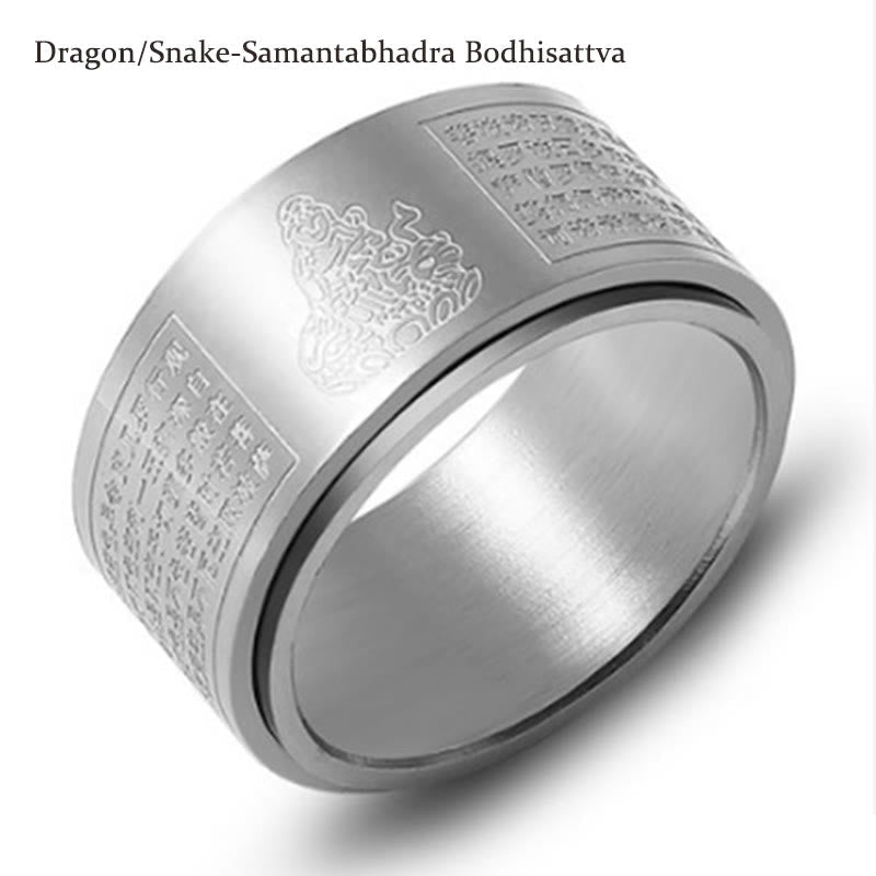 Wear FengShui Chinese Zodiac Natal Buddha Heart Sutra Carved Titanium Steel Calm Rotatable Ring
