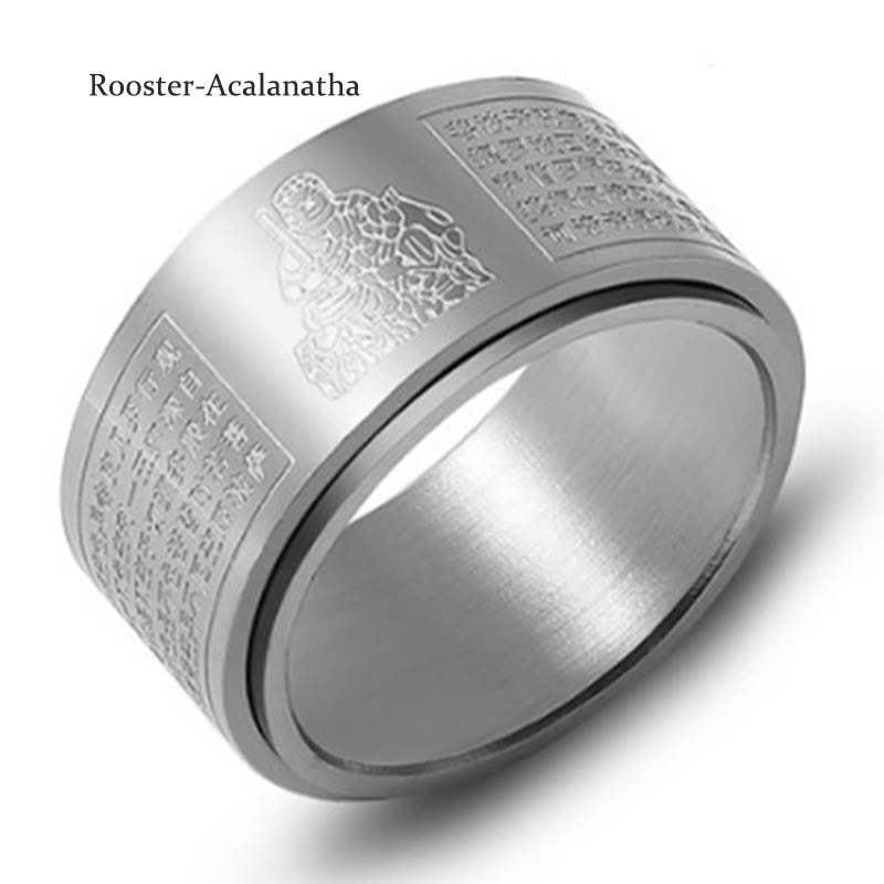Wear FengShui Chinese Zodiac Natal Buddha Heart Sutra Carved Titanium Steel Calm Rotatable Ring