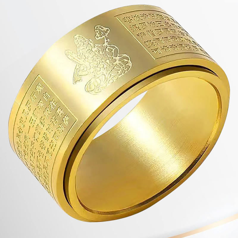Wear FengShui Chinese Zodiac Natal Buddha Heart Sutra Carved Titanium Steel Calm Rotatable Ring