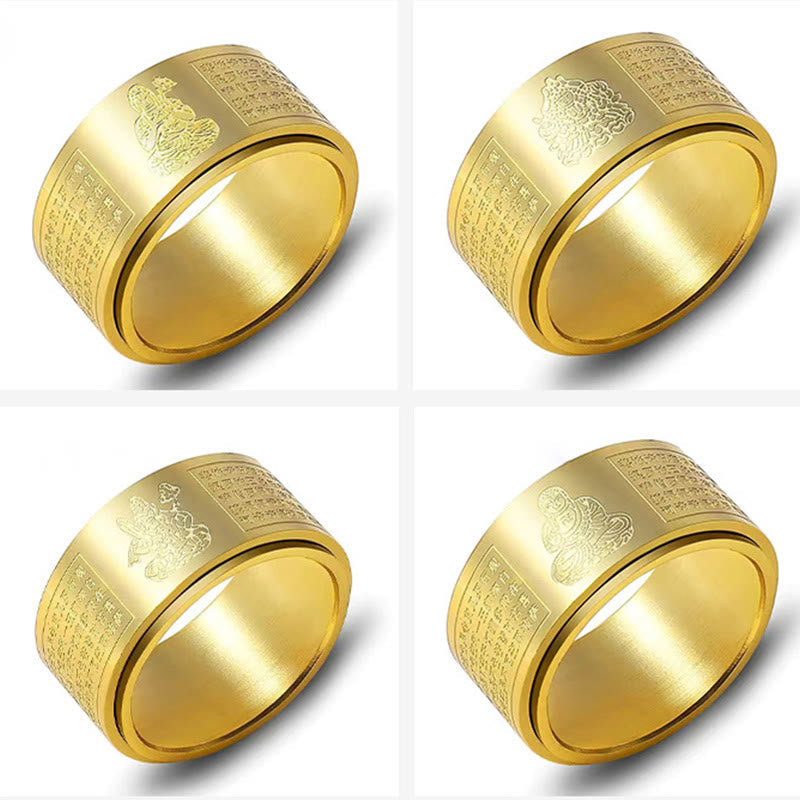 Wear FengShui Chinese Zodiac Natal Buddha Heart Sutra Carved Titanium Steel Calm Rotatable Ring