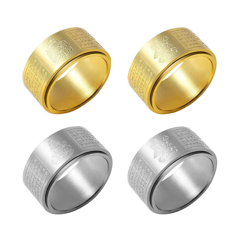 Wear FengShui Chinese Zodiac Natal Buddha Heart Sutra Carved Titanium Steel Calm Rotatable Ring