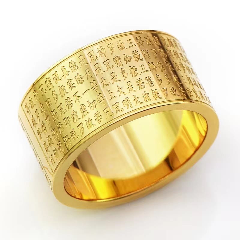 Wear FengShui Chinese Zodiac Natal Buddha Heart Sutra Carved Titanium Steel Calm Rotatable Ring