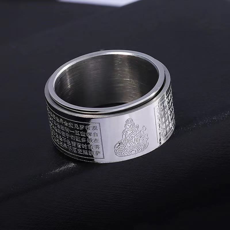 Wear FengShui Chinese Zodiac Natal Buddha Heart Sutra Carved Titanium Steel Calm Rotatable Ring