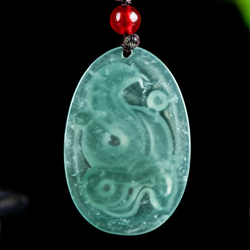 Wear FengShui Natural Jade Oval Year Of The Snake Luck Necklace Pendant