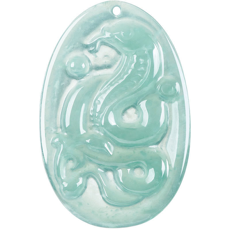 Wear FengShui Natural Jade Oval Year Of The Snake Luck Necklace Pendant