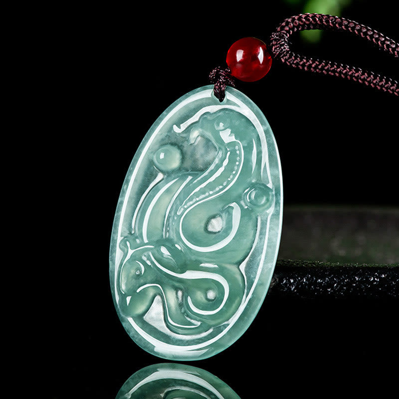 Wear FengShui Natural Jade Oval Year Of The Snake Luck Necklace Pendant