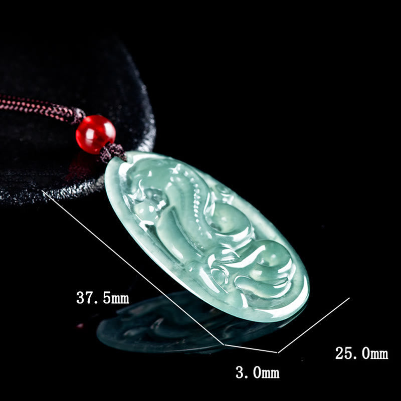 Wear FengShui Natural Jade Oval Year Of The Snake Luck Necklace Pendant