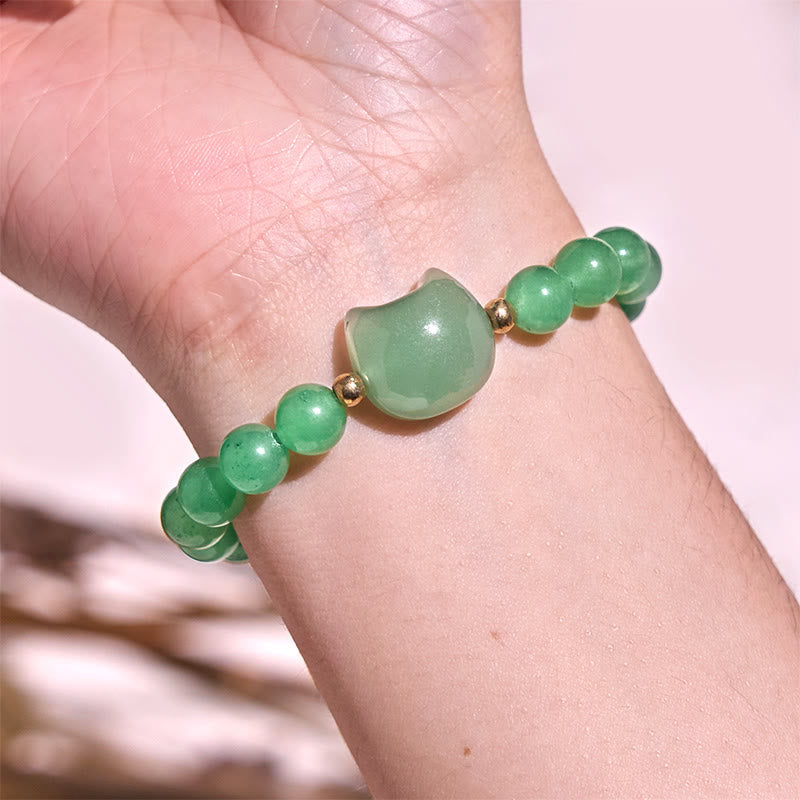 Wear FengShui Amethyst Green Aventurine Rose Quartz Fluorite Cat Head Balance Luck Bracelet