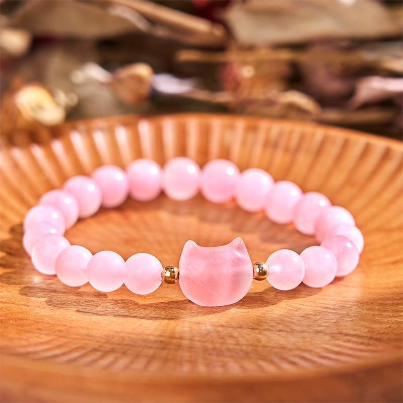 Wear FengShui Amethyst Green Aventurine Rose Quartz Fluorite Cat Head Balance Luck Bracelet