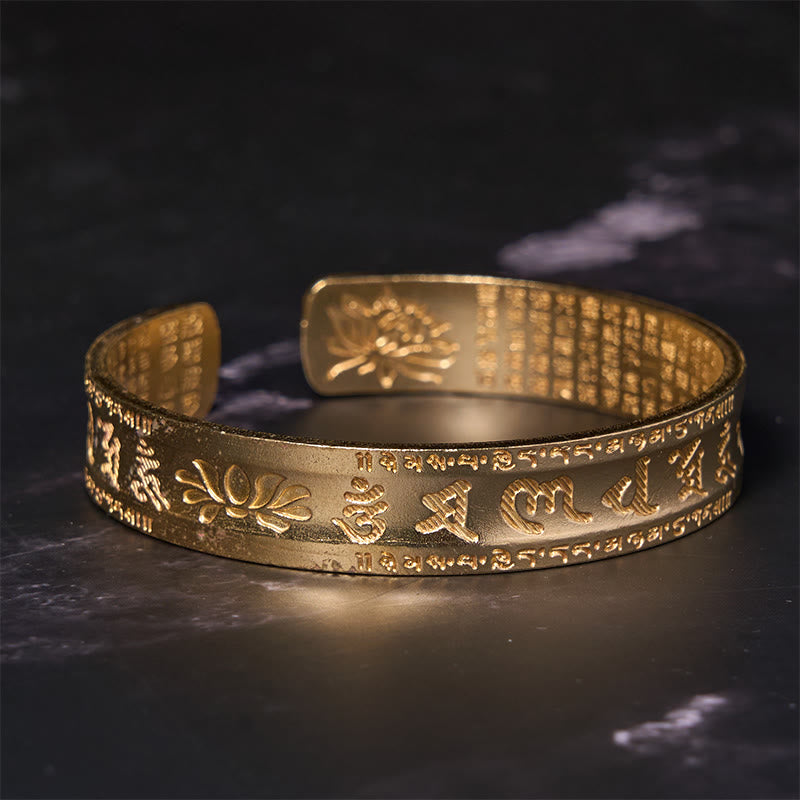 Wear FengShui Six True Words 'om Mani Padme Hum' Heart Sutra Lotus Copper Brass Peace Cuff Bracelet Bangle