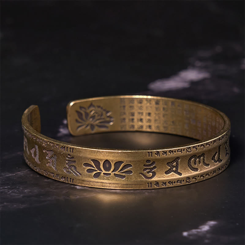 Wear FengShui Six True Words 'om Mani Padme Hum' Heart Sutra Lotus Copper Brass Peace Cuff Bracelet Bangle