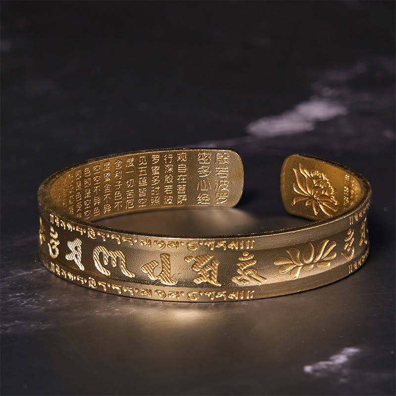 Wear FengShui Six True Words 'om Mani Padme Hum' Heart Sutra Lotus Copper Brass Peace Cuff Bracelet Bangle