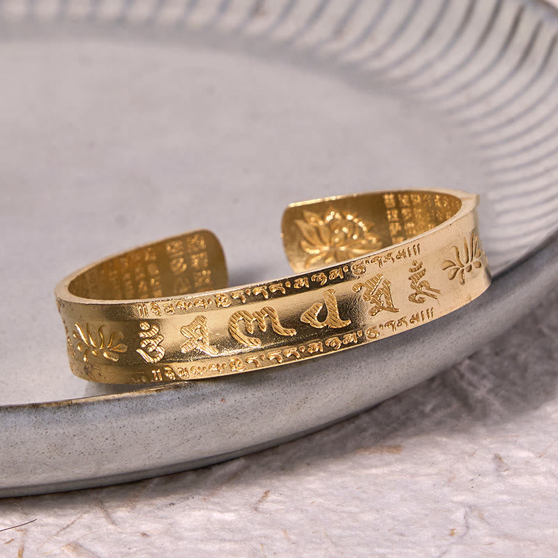Wear FengShui Six True Words 'om Mani Padme Hum' Heart Sutra Lotus Copper Brass Peace Cuff Bracelet Bangle