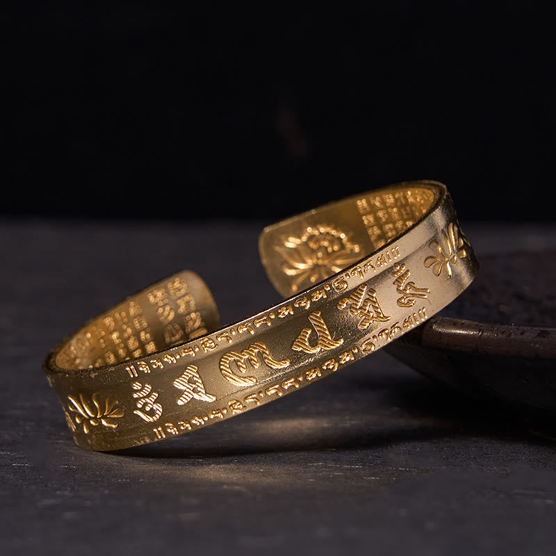 Wear FengShui Six True Words 'om Mani Padme Hum' Heart Sutra Lotus Copper Brass Peace Cuff Bracelet Bangle
