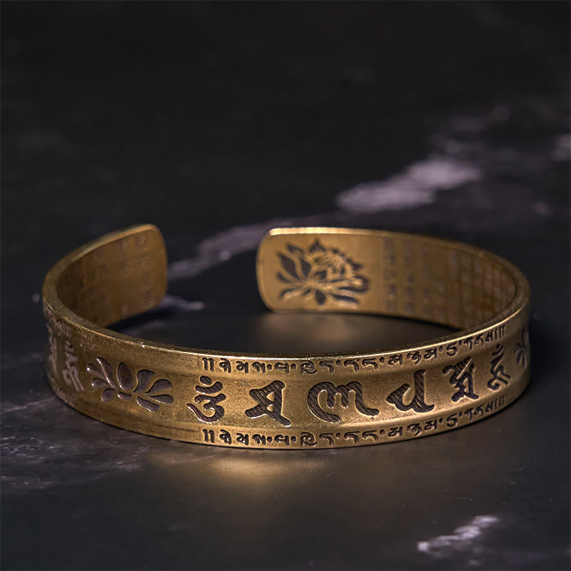 Wear FengShui Six True Words 'om Mani Padme Hum' Heart Sutra Lotus Copper Brass Peace Cuff Bracelet Bangle