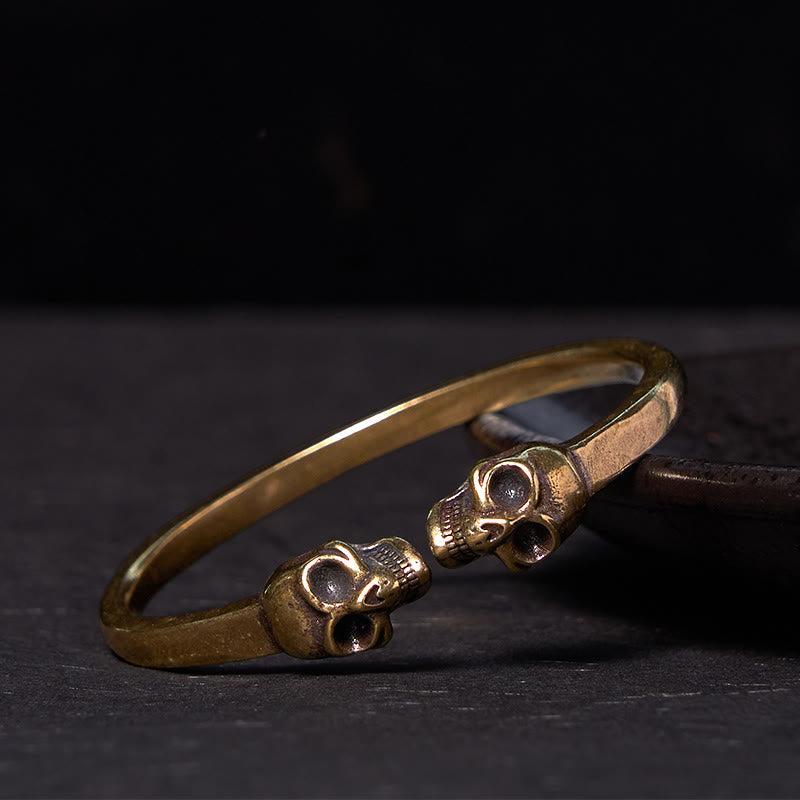 Wear FengShui The Lord Of The Corpse Forest Copper Brass Double Skull Keep Away Evil Spirits Cuff Bracelet Bangle