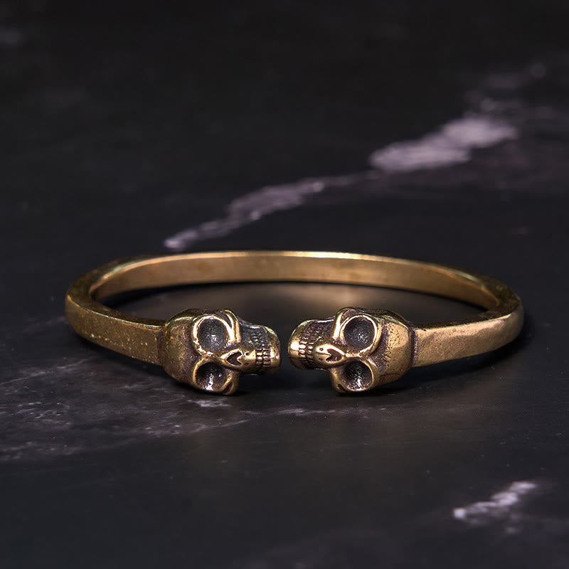 Wear FengShui The Lord Of The Corpse Forest Copper Brass Double Skull Keep Away Evil Spirits Cuff Bracelet Bangle