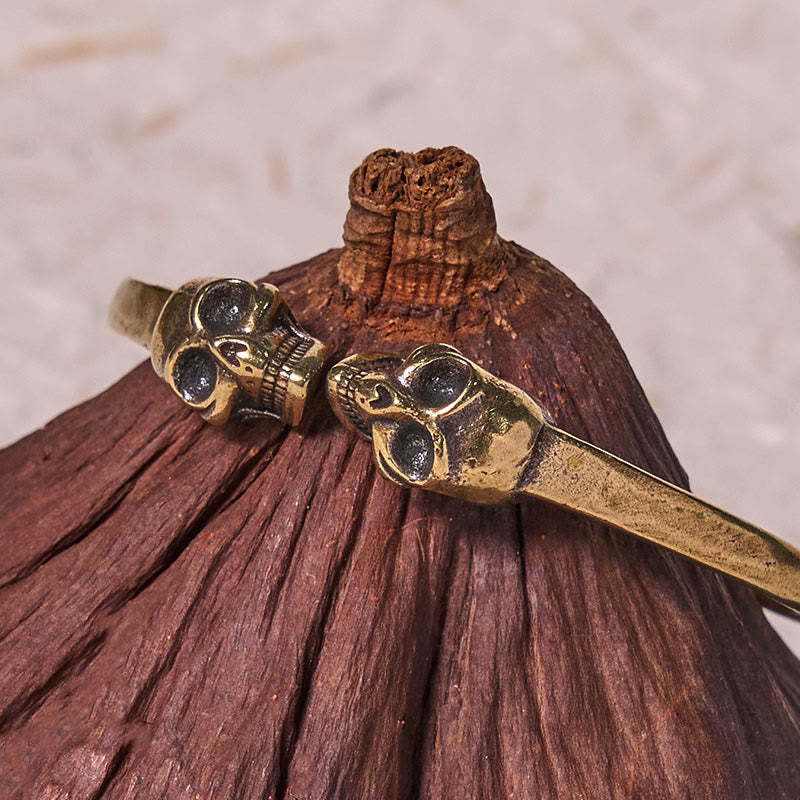 Wear FengShui The Lord Of The Corpse Forest Copper Brass Double Skull Keep Away Evil Spirits Cuff Bracelet Bangle