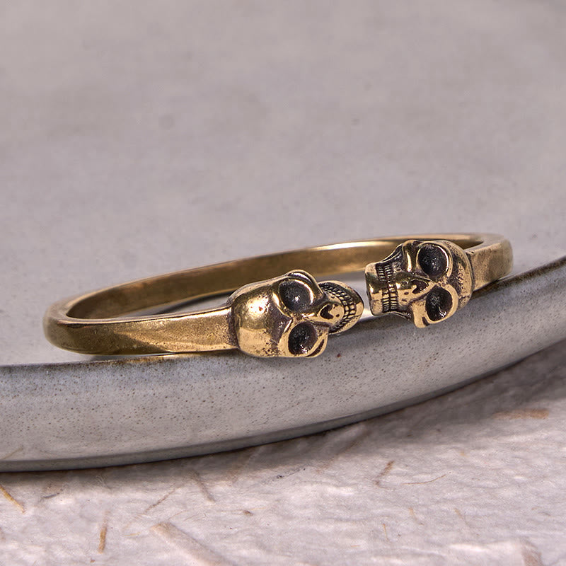 Wear FengShui The Lord Of The Corpse Forest Copper Brass Double Skull Keep Away Evil Spirits Cuff Bracelet Bangle