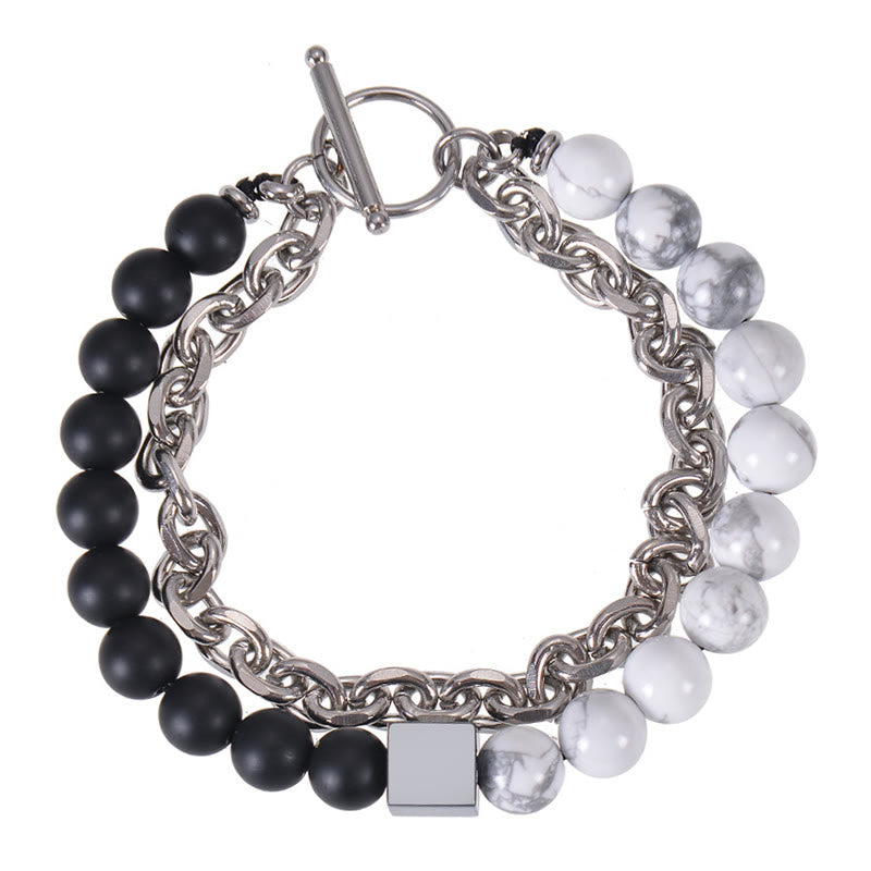 Wear FengShui Colorful Tiger Eye Frosted Stone Black Magnetite Titanium Steel Double Wrap Protection Bracelet