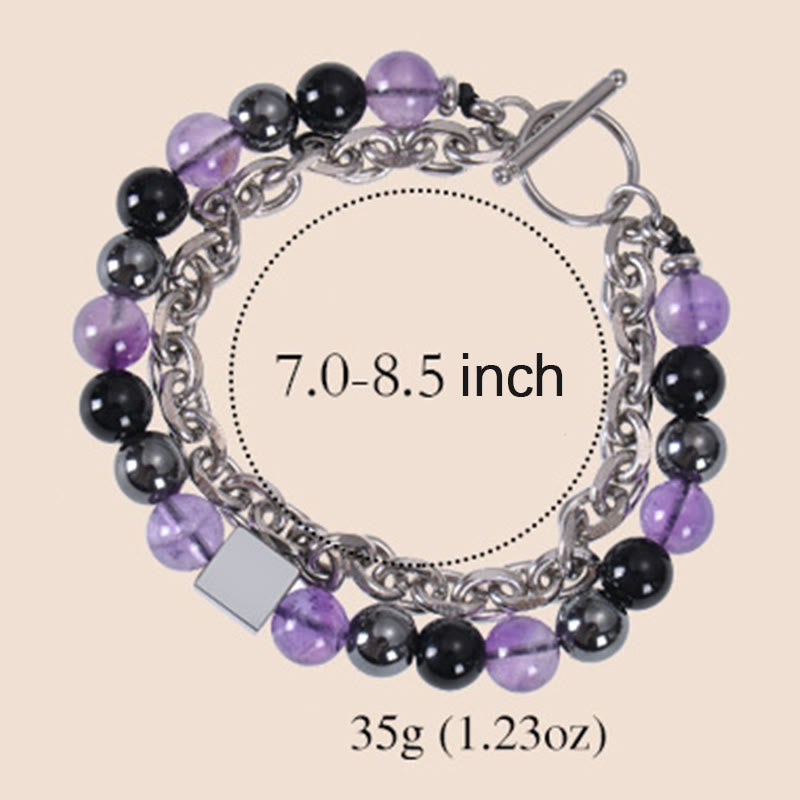 Wear FengShui Colorful Tiger Eye Frosted Stone Black Magnetite Titanium Steel Double Wrap Protection Bracelet
