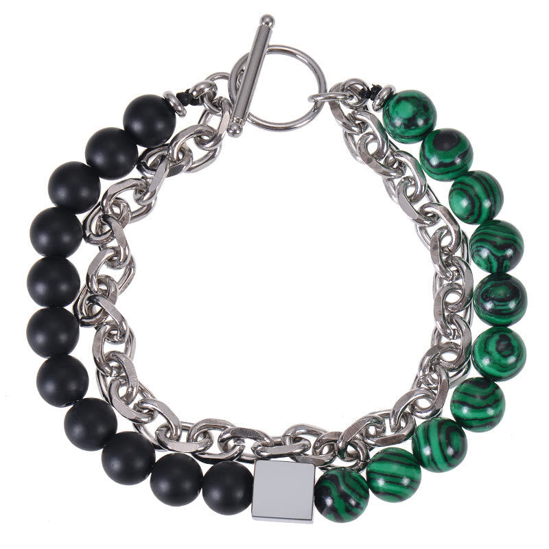 Wear FengShui Colorful Tiger Eye Frosted Stone Black Magnetite Titanium Steel Double Wrap Protection Bracelet