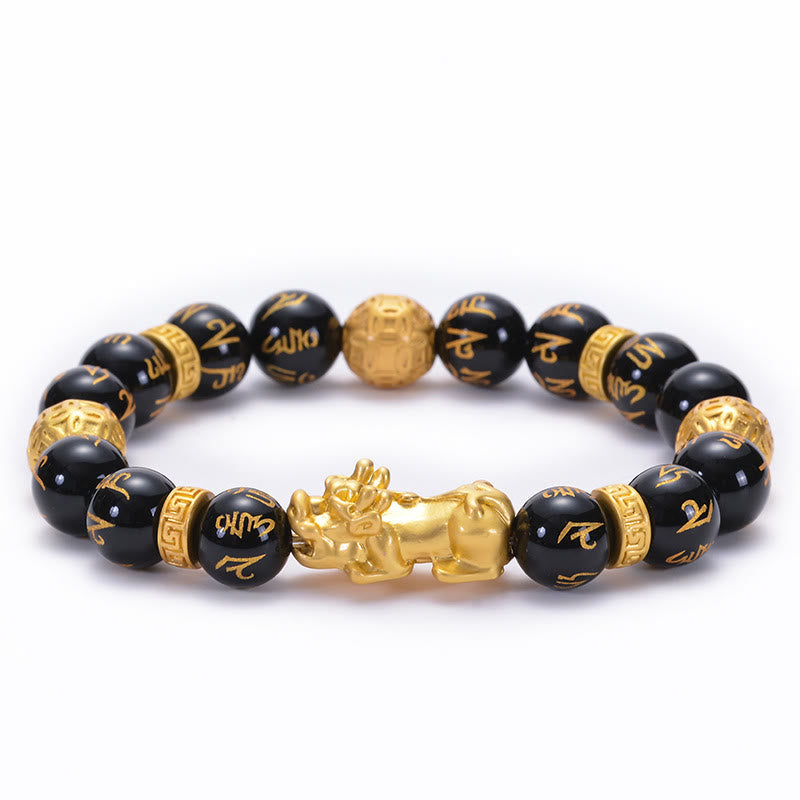 Black Obsidian Black Onyx Alloy Feng Shui Pixiu Strength Bracelet