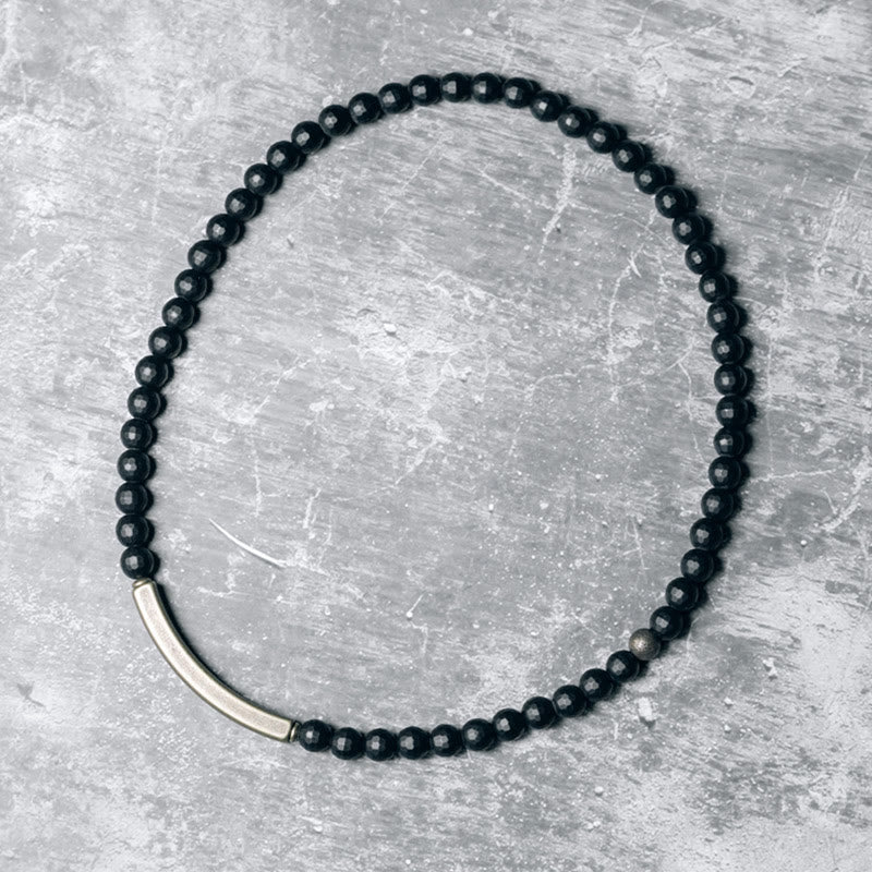 Wear FengShui Frosted Cut Surface Black Onyx Copper Brass Double Wrap Protection Bracelet