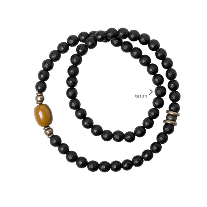 Wear FengShui Frosted Cut Surface Black Onyx Topaz Beads Double Wrap Protection Bracelet