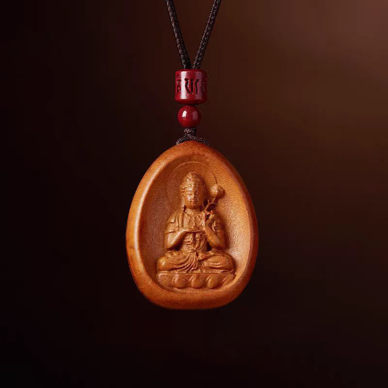 Wear FengShui Peach Wood Cinnabar Om Mani Padme Hum Chinese Zodiac Black String Necklace Pendants