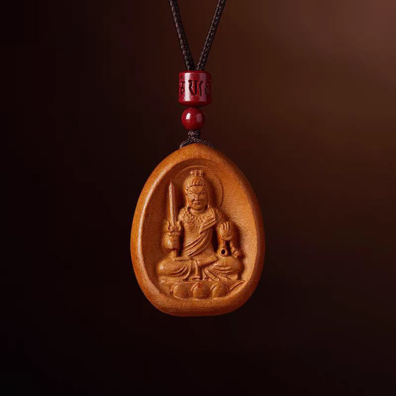Wear FengShui Peach Wood Cinnabar Om Mani Padme Hum Chinese Zodiac Black String Necklace Pendants