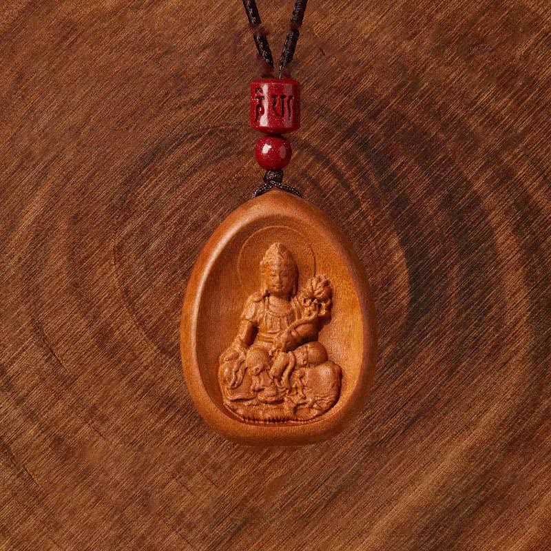 Wear FengShui Peach Wood Cinnabar Om Mani Padme Hum Chinese Zodiac Black String Necklace Pendants