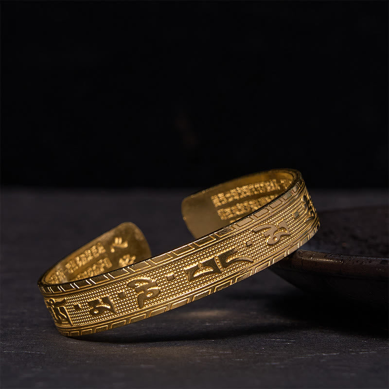 Wear FengShui Six True Words 'om Mani Padme Hum' Heart Sutra Copper Brass Luck Wisdom Bracelet Bangle