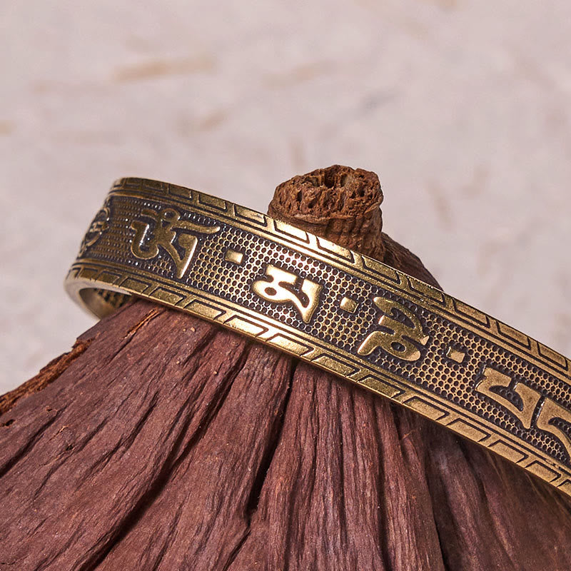 Wear FengShui Six True Words 'om Mani Padme Hum' Heart Sutra Copper Brass Luck Wisdom Bracelet Bangle