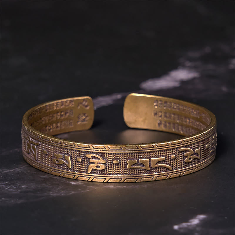 Wear FengShui Six True Words 'om Mani Padme Hum' Heart Sutra Copper Brass Luck Wisdom Bracelet Bangle