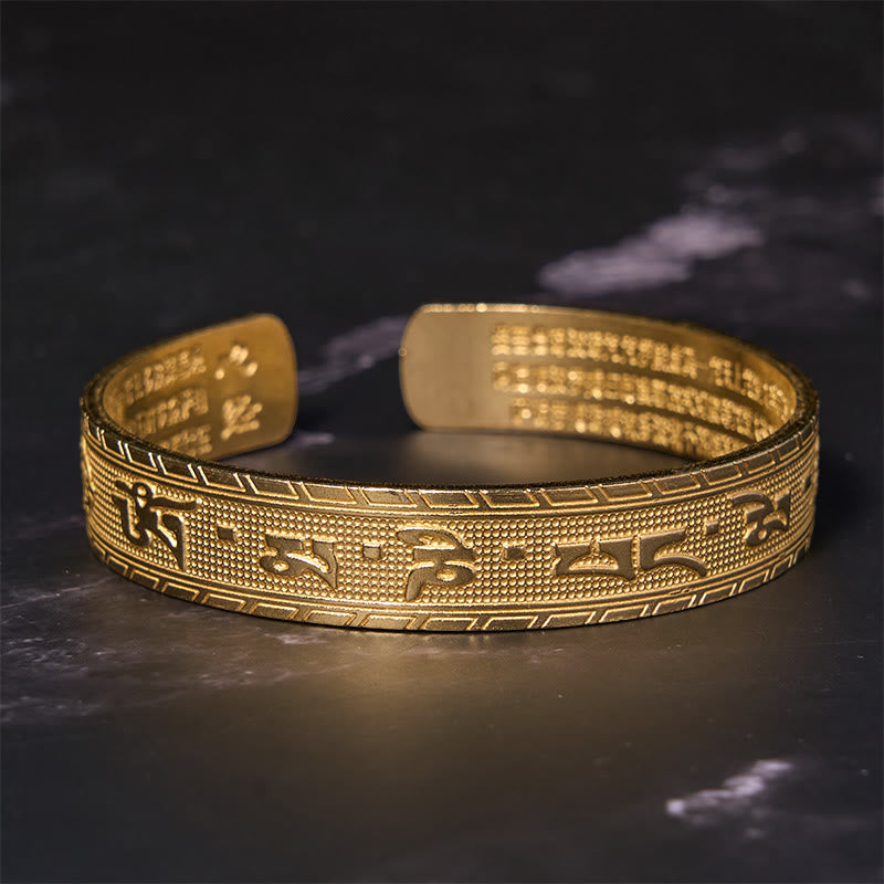 Wear FengShui Six True Words 'om Mani Padme Hum' Heart Sutra Copper Brass Luck Wisdom Bracelet Bangle