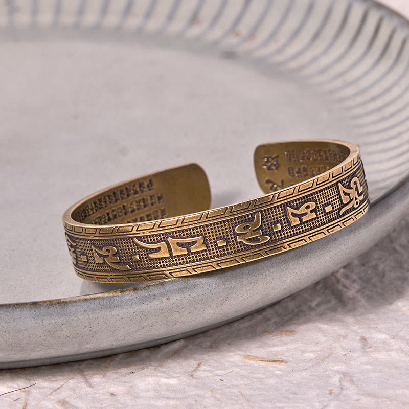 Wear FengShui Six True Words 'om Mani Padme Hum' Heart Sutra Copper Brass Luck Wisdom Bracelet Bangle