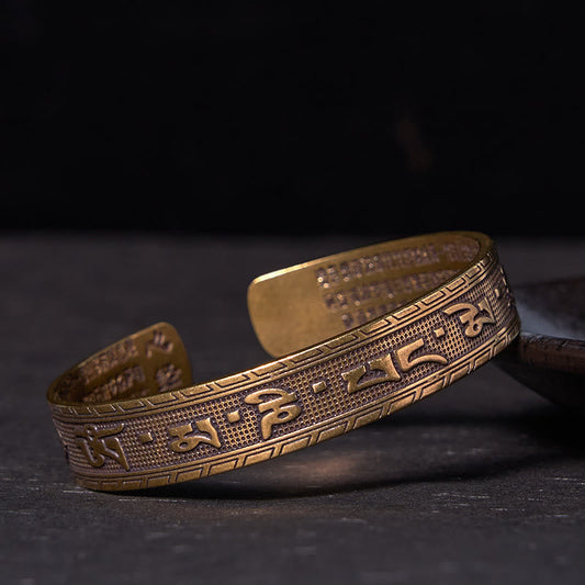 Wear FengShui Six True Words 'om Mani Padme Hum' Heart Sutra Copper Brass Luck Wisdom Bracelet Bangle